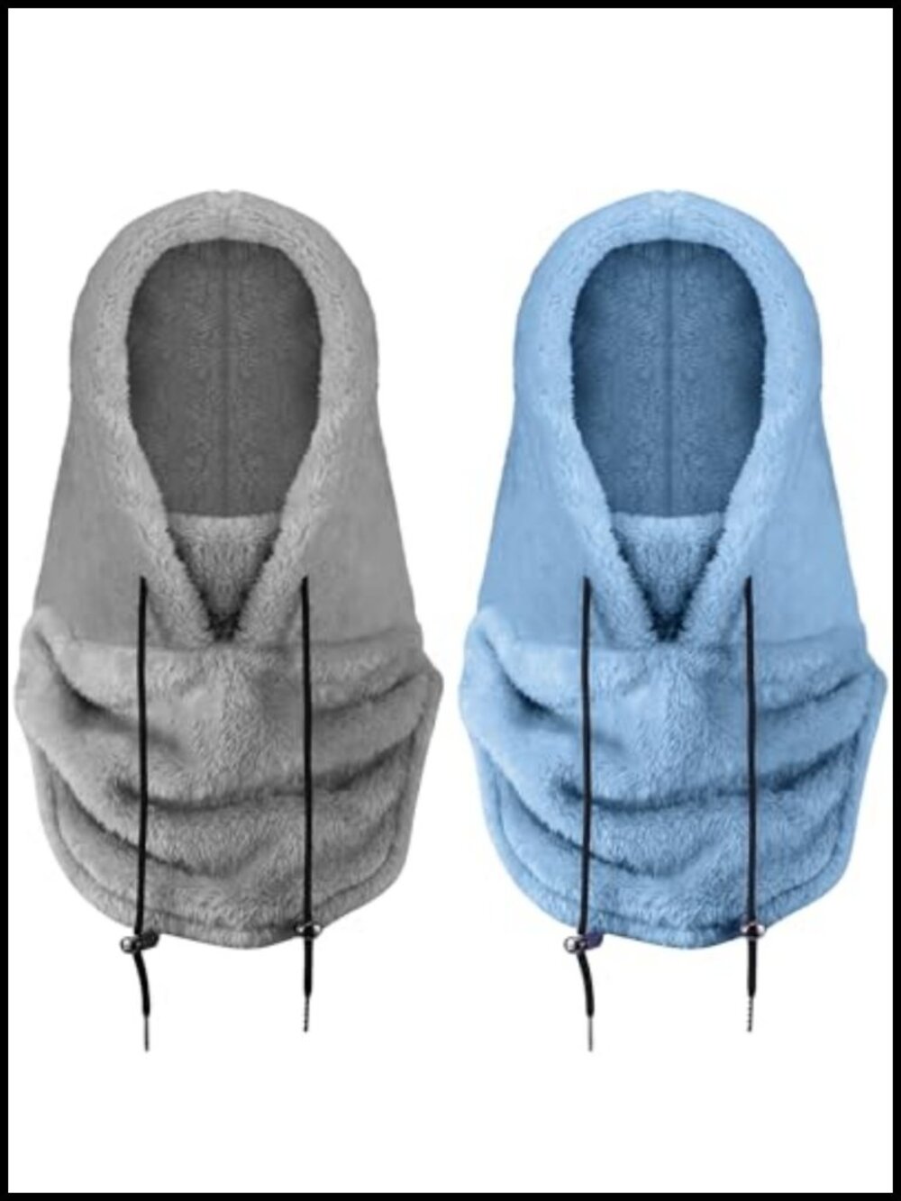 2 Pc Balaclava Fleece Ski Mask Sherpa Hood Drawstring Face Mask for Ski